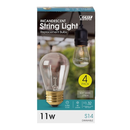 Feit Electric Feit 11 W S14 Decorative Incandescent Bulb E26 (Medium) Soft White 4 pk 11S14/4-130